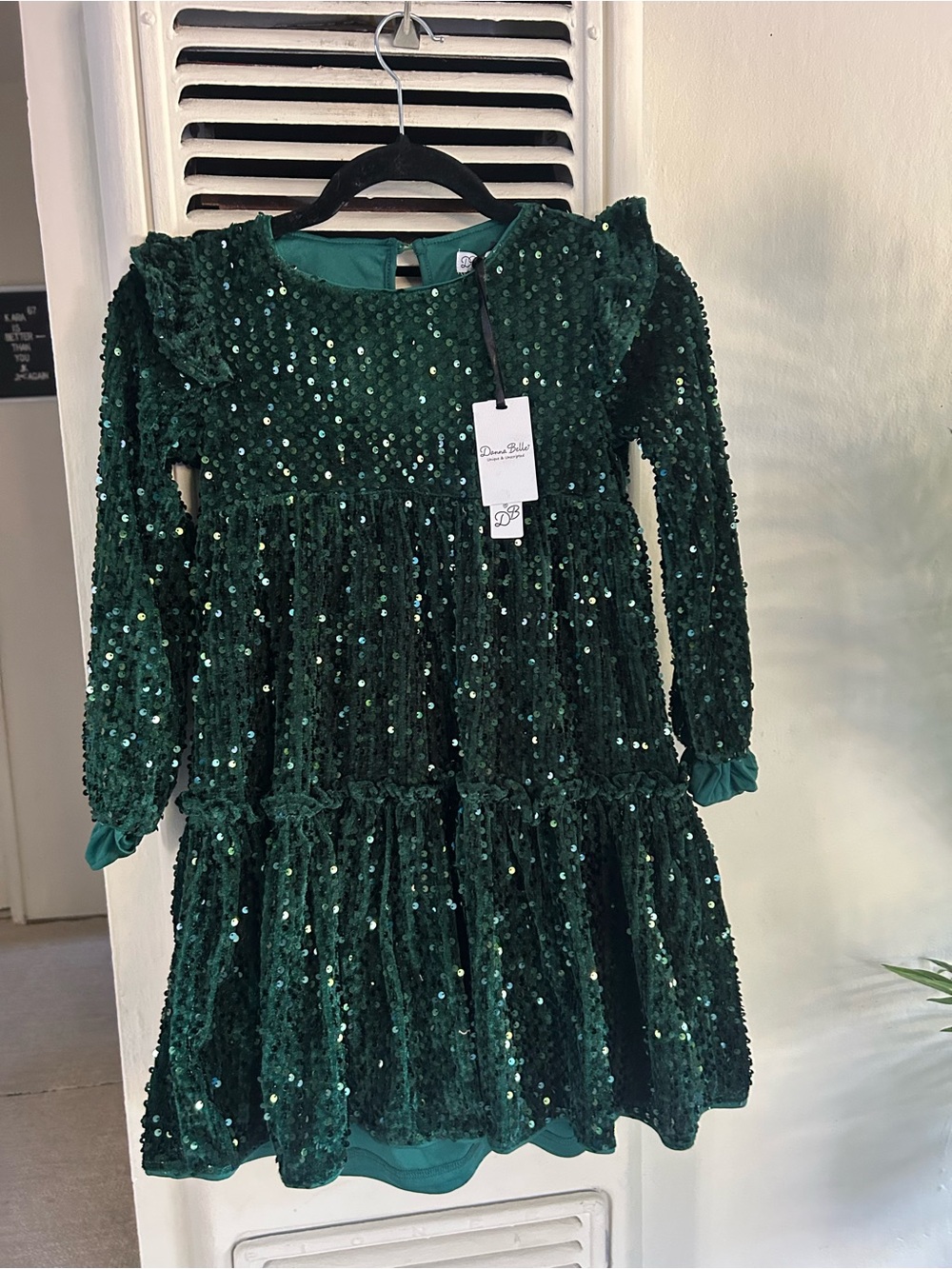 Annabelle Dark Green Sequin Tiered Long-Sleeve Dress